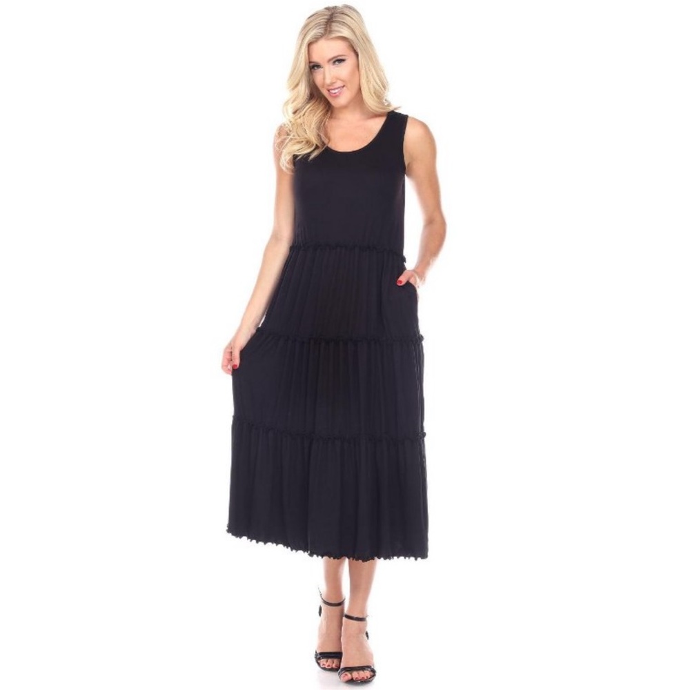 NWT White Mark Scoop Neck Black Tiered Midi Dress, Small